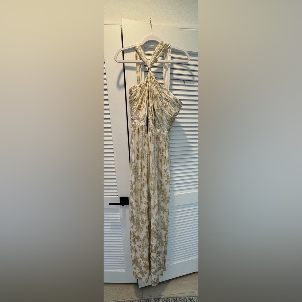 Elegant Gold and Cream Floral Maxi Dress by Rachel Zoe - Brand New, Never Worn